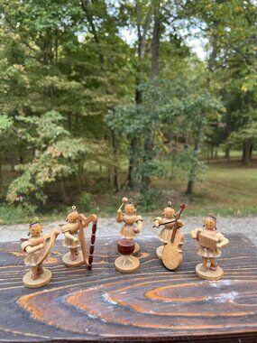 Vintage East Germany Wood Angel Musicians Set – Erzgebirge Folk Art Christmas Se
